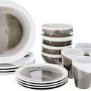 American Atelier Round Dinnerware Sets | Charcoal Kitchen Plates, Bowls, and Mugs | 16 Piece Stoneware Oasis Collection 10.5 x 10.5 | Dishwasher & Microwave Safe | Service for 4