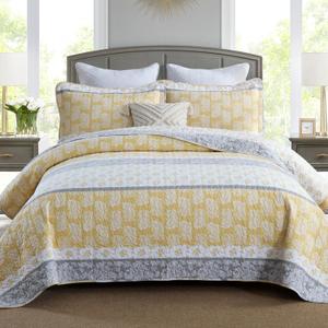 Quilt King Size, Cotton King Size Comforter Set,Paisley King Size Comforter Set Yellow Grey White Bedding, Farmhouse Striped Bed Set, Lightweight Bedspread All Seasons 3 Piece