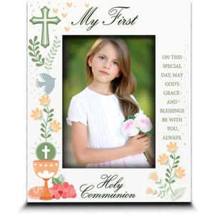 BELLA BUSTA- My First Holy Communion Picture frame-Cross and Chalice, Religion, Christian Traditions Occasion-Engraved Photo Frame (5x7 Vertical (Wood))