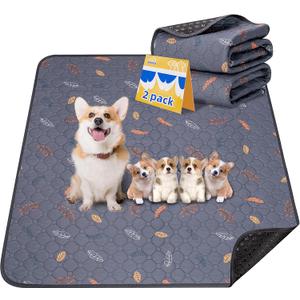 Washable Pee Pads for Dogs - 2 Pack Puppy Pads with Super Absorbent, Non-Slip, Reusable Pee Pads Specifically Designed for Dog Playpen, Crate, Whelping Box, Floor - 36" x 41", Grey (36x41 Inch (Pack of 2), Leaves - Deep Grey)