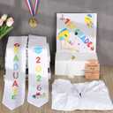 YLOLUL 2026 Kindergarten Preschool Graduation Gown Cap Set Graduation Stole Bracelet Medal Certificate Package Grad Gifts, Small, White Rainbow, 5