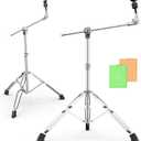 2 Pack Boom Cymbal Stand, Adjustable Cymbal Stand Boom Stand for Drum Hardware Percussion Mount Holder Gear Set Drum Hardware Set, Double Braced Legs with Rubber Feet Ride and Crash Cymbal Stands (slivery)