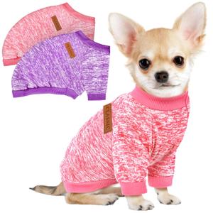 2 Pack Dog Sweaters for Small Dogs Girl Boy Winter Fleece Clothes Warm Soft Dog Sweatshirt Outfit for Dogs Cats Pet Apparel (Pink+Purple, M (Back: 13.7",Chest: 17.7", 10- 14 lbs))