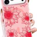 OOK Pink Case Design for iPhone 17 Pro Max Case, Compatible with MagSafe, Cute Sunflower Floral Blooms Design Frosted Shockproof for Women Girls Magnetic Phone Cover - Pink Flower