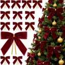 REDWORD 30PCs Burgundy Bows for Christmas Tree, 3.5 x 3.5 Inch Burgundy Velvet Bows Vintage Xmas Velvet Ribbon Bow Holiday Ornaments for Christmas Decoration Holiday Decor, Gift Wrapping and Wedding