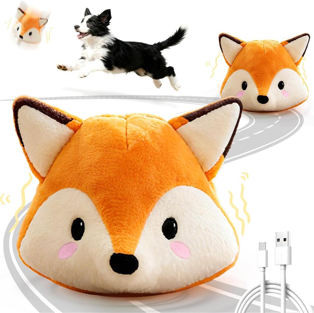 Interactive Fox Puppy Toy for Anxiety & Boredom Relief - Automatic Self-Moving, Bouncing & Vibrating with Sound for Mental Stimulation | Rechargeable & Chew-Resistant for All Breed Sizes