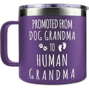 Gossby 14oz Grandma Cup Tumbler - Promoted from Dog Grandma - Mother Day, Christmas, Birthday Gift for New Grandmother - Grandmother Baby Announcement Gift