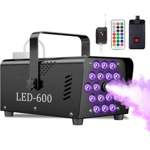 600W Fog Machine, 18 LED Lights with 13 RGB Colors, 2500 CFM Output, Wireless Remote Control, for Halloween, Wedding & Stage, Black