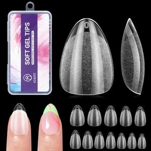 6 x Extra Short Almond Nail Tips:240PCS Soft False Nail Gel Tips Full Cover Acrylic Clear Fake Press On Nails for Extensions Women Manicure DIY 12 Sizes