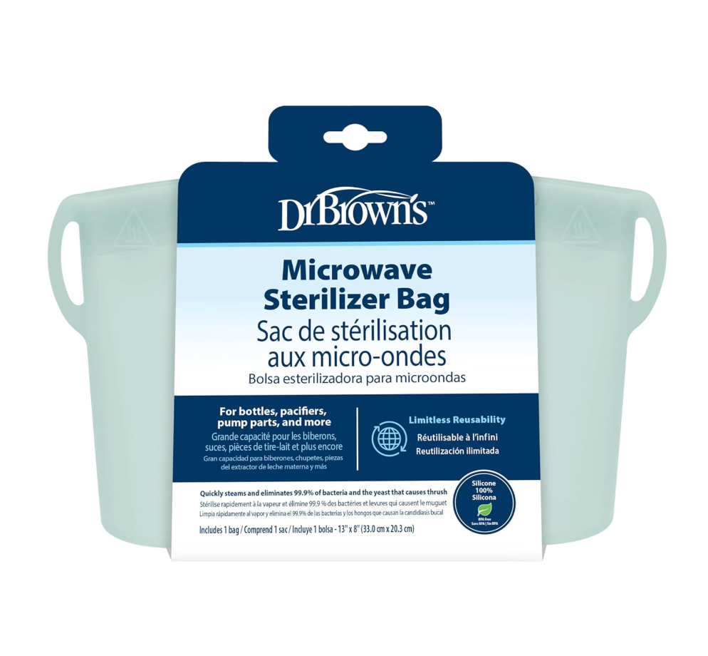 Dr. Brown's Microwave Steam Sterilizer Bag for Baby Bottles, Breast Pump Parts & Other Toddler Accessories, 100% Silicone, Reusable Sterilizing Bag