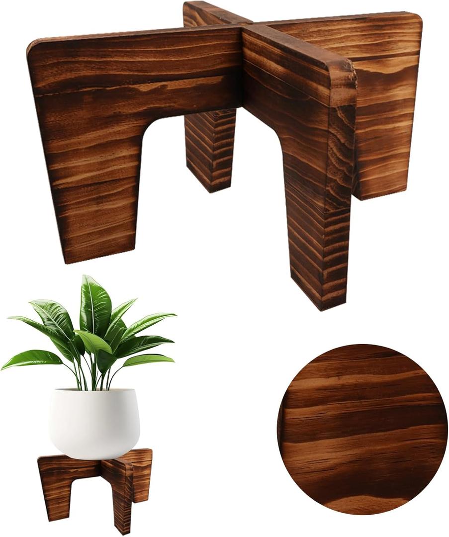 Plant Stand Indoor, Short Plants Holder for 5-15 Inch Pot, Brown Wooden Flower Pot Stand for Indoor Plants, Small Single Floor Plant Stand, Wood