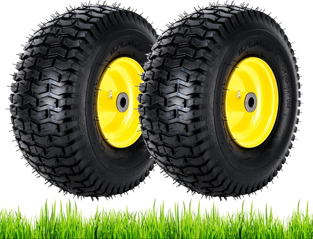 15x6.00-6nhs Lawn Mower Tires, 2 Pack 4 Ply 15x6-6 Tubeless Front Tire with Wheel Assembly for John Deere Riding Mowers, 3" Offset Hub, 3/4" Bushing,700lbs Capacity