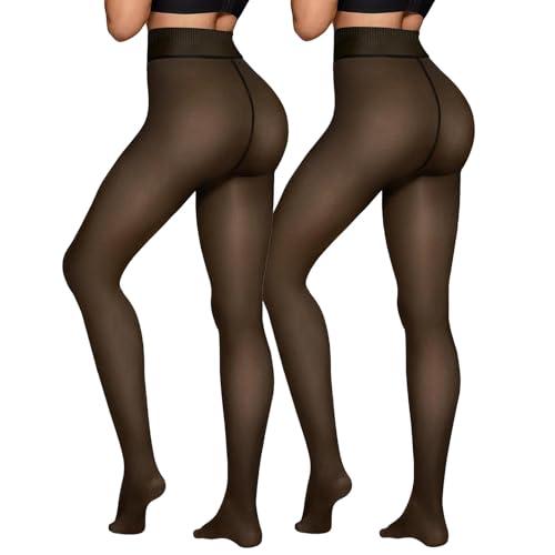 X-CHENG Fleece Lined Tights Sheer Women - Fake Translucent Warm Pantyhose Leggings Sheer Thick Tights for Winter Extra, Size S 