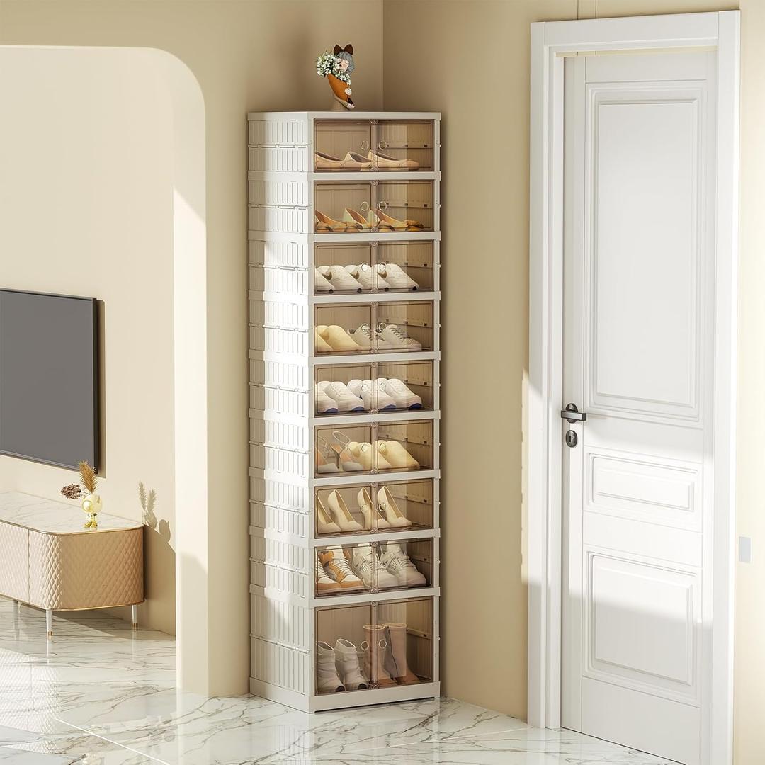 Shoe Rack Organizer for Closet Entryway 9 Tiers-18 Pairs Foldable Sneaker Storage Shoe, Collapsible Shoe Cabinet with Doors, Stackable Shoe Storage Cabinet with Lids for Living Room (9 Tiers -18 Pairs)
