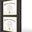 Yaetm Vertical Double Diploma Frame 14x20 for Two 8.5x11 Certificates, Degrees, Documents, Tempered Glass with Black Over Gold Acid-free Mats, Dual Diploma Frames, Black/Black