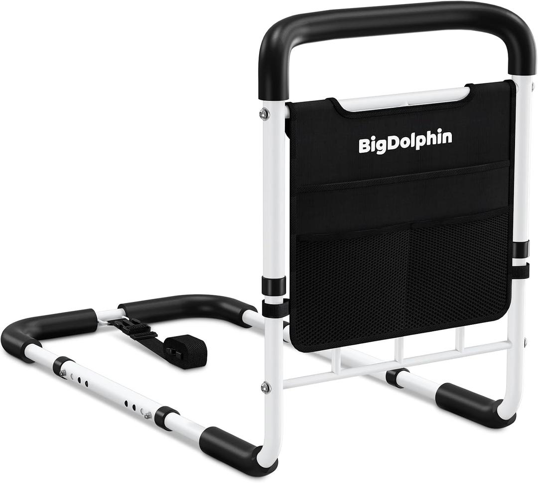 Bed Rails for Elderly Adults Safety - ASTM Approved Adjustable Bed Cane with Non-Slip Ergonomic Handle & Storage Pocket, Bed Railings for Seniors Support 400 LBS, Tool-Free