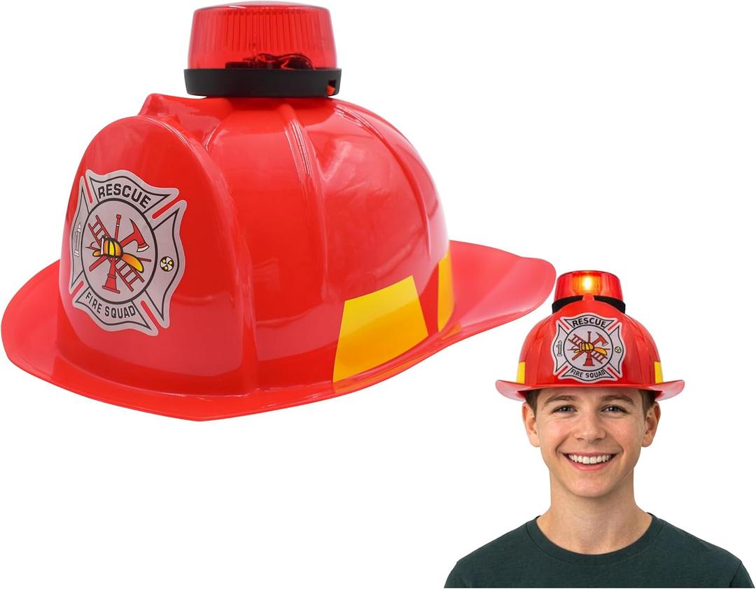 Fire Chief Fireman Fighter Helmet Red Hat with Siren Light Costume