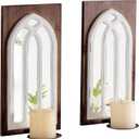 SOFE Arched Window Mirror Candle Sconces Wall Decor Set of 2, Cathedral Rustic Wall Decor Hanging Candle Holder for Living Room, Bedroom Bathroom