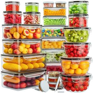 52 Pct Food Storage Containers with Lids Airtight (26 Lids & 26 Containers)- Reusable Plastic Leakproof Meal-Prep Container for Kitchen Storage Organization Microwave/Dishwasher Safe with Labels & Pen