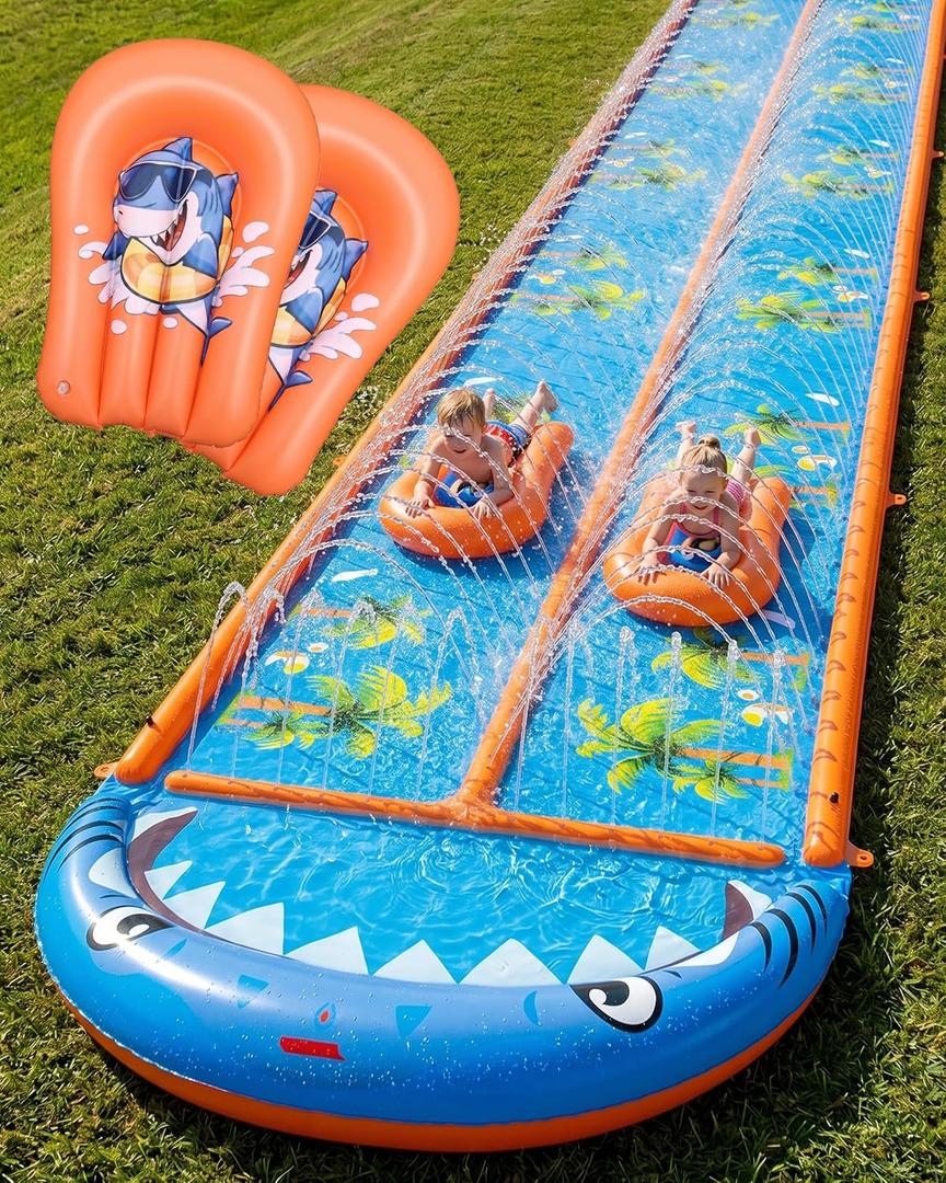 40×5.9FT Heavy Duty Slip and Slide with Sprinkler and 2 Boards, Water Slide for Adults with 3-Way Water Sprinkler, Giant Slip n Slide for Outdoor Backyard Lawn Kids Teens and Adults (Blue&Orange)
