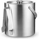 FineDine Double-Wall Stainless Steel Insulated Ice Bucket With Lid & Ice Tong [3 Liter] Included Strainer Keeps Ice Cold & Dry, Carry leather Handle, Home Bar, Chilling Beer, Champagne, Wine Bottle