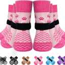EXPAWLORER 6Pcs Anti Slip Dog Socks to Prevent Licking Paws, Dog Shoes for Hot Pavement Double Sides Dog Boots & Paw Protectors Booties for Hardwood Floors with Grip Small Medium Large Senior Dogs, XS (Pink)