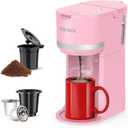 Mini Single Serve Coffee Maker for K Cup and Ground Coffee, Fast Brew One Cup Coffee Machine with Descaling Reminder and Water Window, 6 to 12 oz. Brew Sizes, Pink (9.45 Inches)
