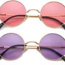 HJSTES Polarized Round Sunglasses Womens Men Retro Hippie Glasses Small Circle Sunnies (Pack of 2, Pink Purple)