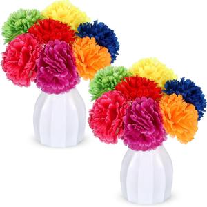 Hotop 2 Set Cinco De Mayo Table Centerpieces 2 Pcs White Plastic Vase 14 Pcs Faux Mexican Marigold Flowers with Stem Artificial Marigold Flower Heads Plastic Flower Vase for DIY Mexican Decoration