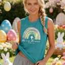 2 x Easter Shirts for Women Easter Christian Tee a Lot Can Happen in Three Days Casual Sleeveless Tank Tops (Blue, L)