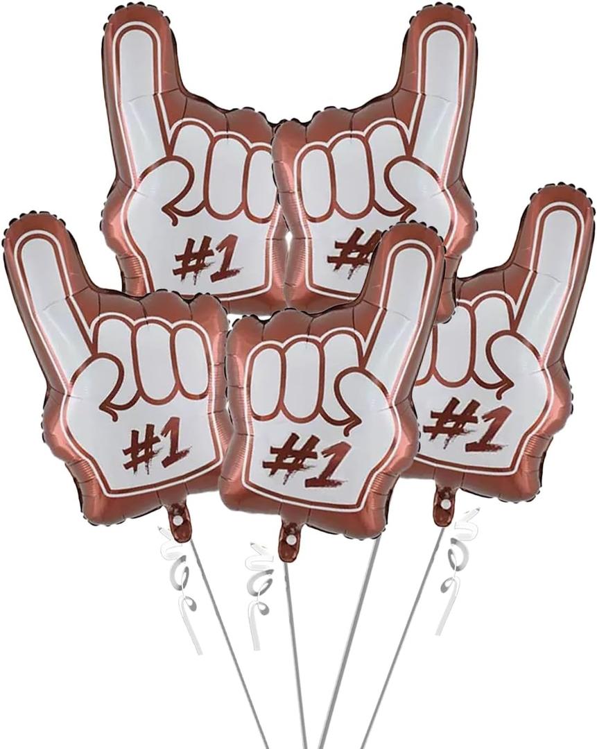 5PCS Helium No.1 Football Glove Balloon for Touchdowns or Tutus Gender Reveal Decorations, Football Party Decorations (Brown)