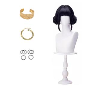 Cosplay Wig Black Buns Hair Heat-resistant Fiber Hair + Wig Cap for Halloween Women costume