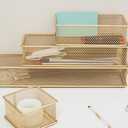 Annova Mesh Stackable Drawer Cabinet and Shelf Organizer Bins Storage Basket School Office Supply Holder Tray- Set of 2 (Gold, 6x6x2 Inch)