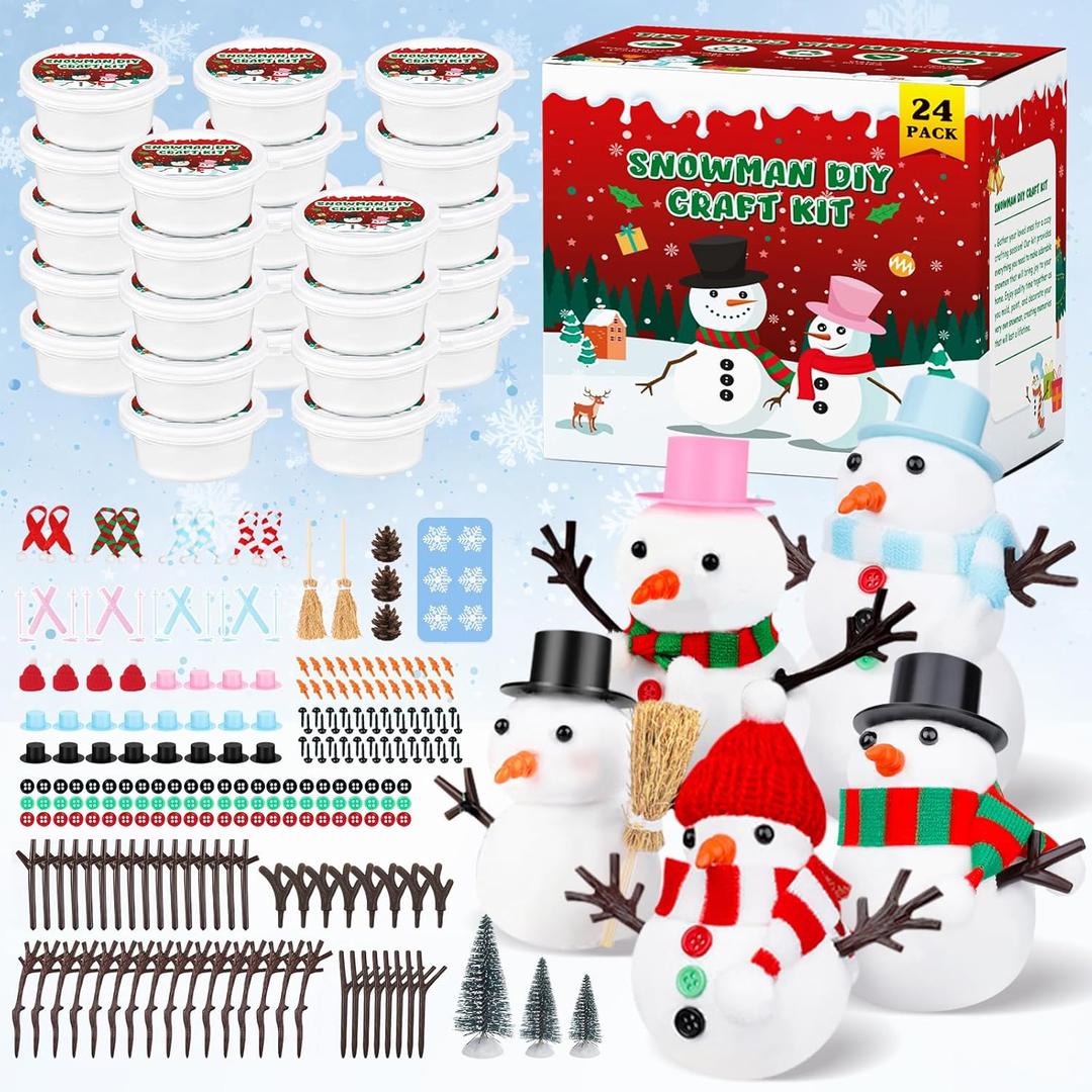 Outivity 24 Pack Build a Modeling Clay Snowman Kit, Snowman DIY Christmas Crafts for Kids, Christmas Crafts Xmas Gift Winter (290 pcs)