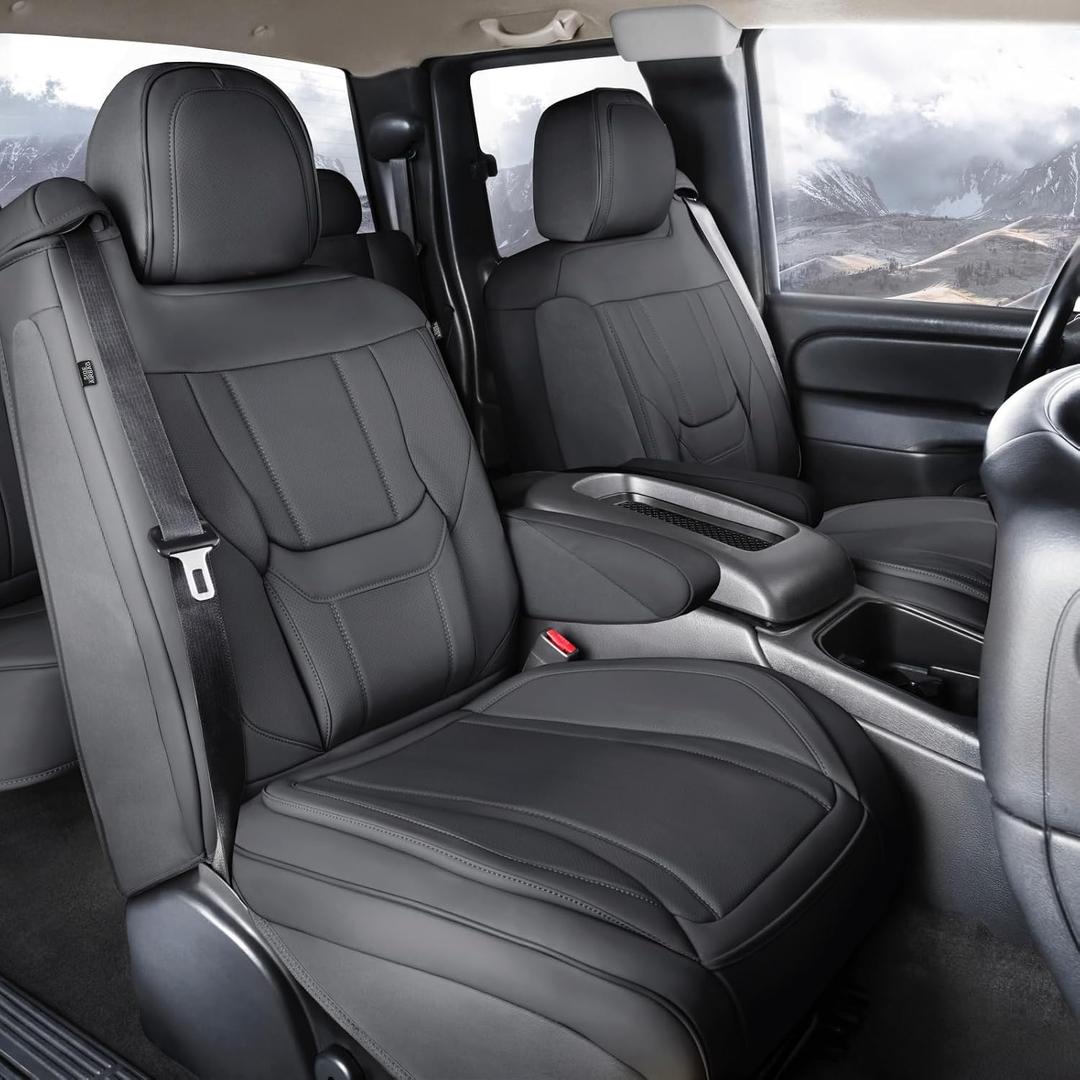 Coverland Custom Truck Car Seat Covers Front Seats for [2003-2006 Chevy Silverado 1500 Extended Cab Captain Seats] - Protector Water Resistant Leather Memory Form Seat Cushion [Front-Dark Gray]