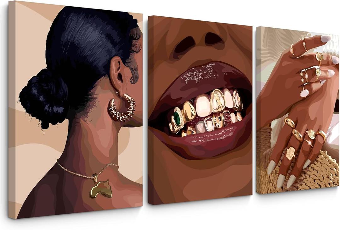Black Woman Wall Art Decor Black Girl Canvas Wall Art African American Pictures Posters Black Female Wall Art Painting Women Feminine Boho Artwork for Home Bedroom 12x16 Inch Framed, Set of 3 (Black Teeth Prints) Black Woman Wall Art Decor Black Girl Canvas Wall Art African American Pictures Posters Black Female Wall Art Painting Women Feminine Boho Artwork for Home Bedroom 12x16 Inch Framed, Set of 3 (Black Teeth Prints)