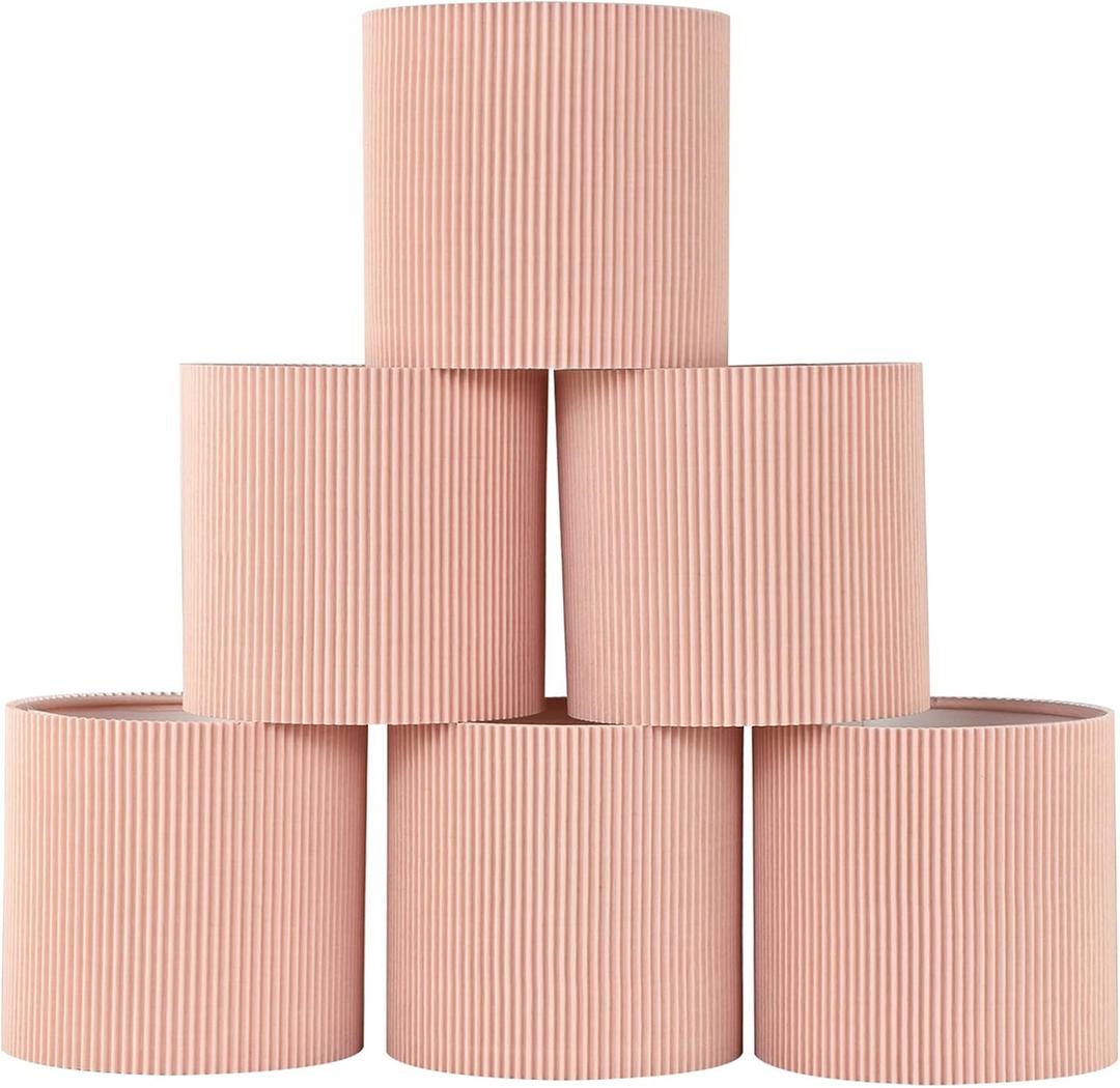 LAMPWELL KETTE Clip-on Chandelier Fabric Lamp Shades, Set of 6, Small Drum, 5.4"×5.4"×H5.2", TC fabric, Handmade, Modern Trendy Decorative, ONLY FOR CANDLE BULB, Pink