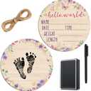 Thyle Baby Announcement Wooden Name Sign for Hospital Birth Double Sided Newborn Welcome Sign with Marker Pen and Ink Pad for Baby Shower Hand Footprints(Butterfly)