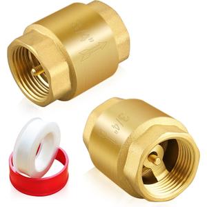 2PCS 3/4 NPT Thread Spring Check Valve, Brass Non Return One Way Horizontal Vertical Inline Water Check Valve for Well, Pump, Tank, Backflow Prevention