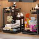 2 Packs Under Sink Organizer, High Adjustable 2 Tier Under Kitchen sink organizer, Multi-Purpose Storage Shelf for Kitchen Bathroom Cabinet, Black