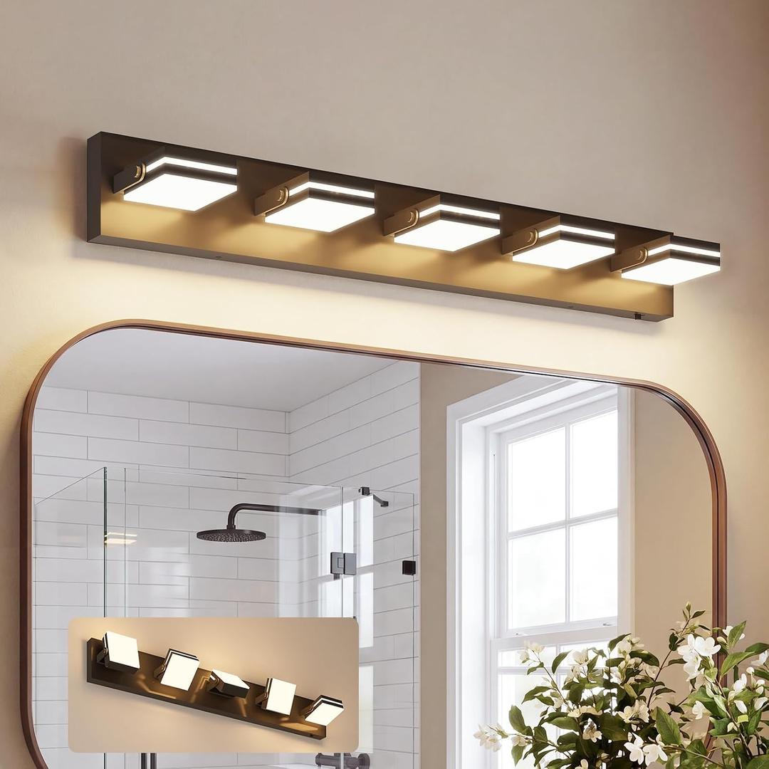 VOLISUN LED Vanity Light,5‑Light 34.3" Black 180°Rotatable 5CCT Dimmable