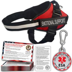 ESA Dog Vest + ID Tag + 50 ADA Information Cards - Emotional Support Dog Harness in Sizes X Small to XX-Large Metal Dog Tag Durable Clip Service Dog Information Cards