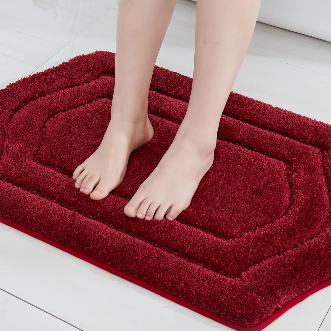 COSY HOMEER Extra Thick Bath Rugs for Bathroom - Anti-Slip Bath Linen Sets Mats Soft Plush Yarn Shaggy 100% Strong Polyester Living Room Bedroom Water Absorbent (Red,17x27 - Inches)