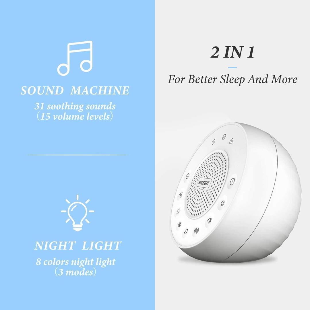 Housbay Glows White Noise Sound Machine, 31 Soothing Sounds, Colored NightLight for Kids & Baby, Small Travel Sleep Machine & Noise Canceling for Sleeping, Relaxation
