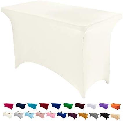 Peomeise 4FT Spandex Table Cover Rectangular Stretch Spandex Tablecloth (Ivory,4FT)