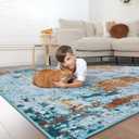 AROGAN 8x10 Rug Washable Area Rugs for Living Room, Modern Abstract Large Area Rug Non Slip Carpet, Low Pile Indoor Floor Soft Rug for Bedroom Dining Room Office Kids Playroom Decor, Mottled Blue (810 Feet)