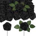 Black Glitter Roses,50PCS Fake Roses 2.76" Foam Flowers Artificial Roses Artificial Flowers for Wedding Christmas DIY Wreath Home Table Floral Arrangement(Black)