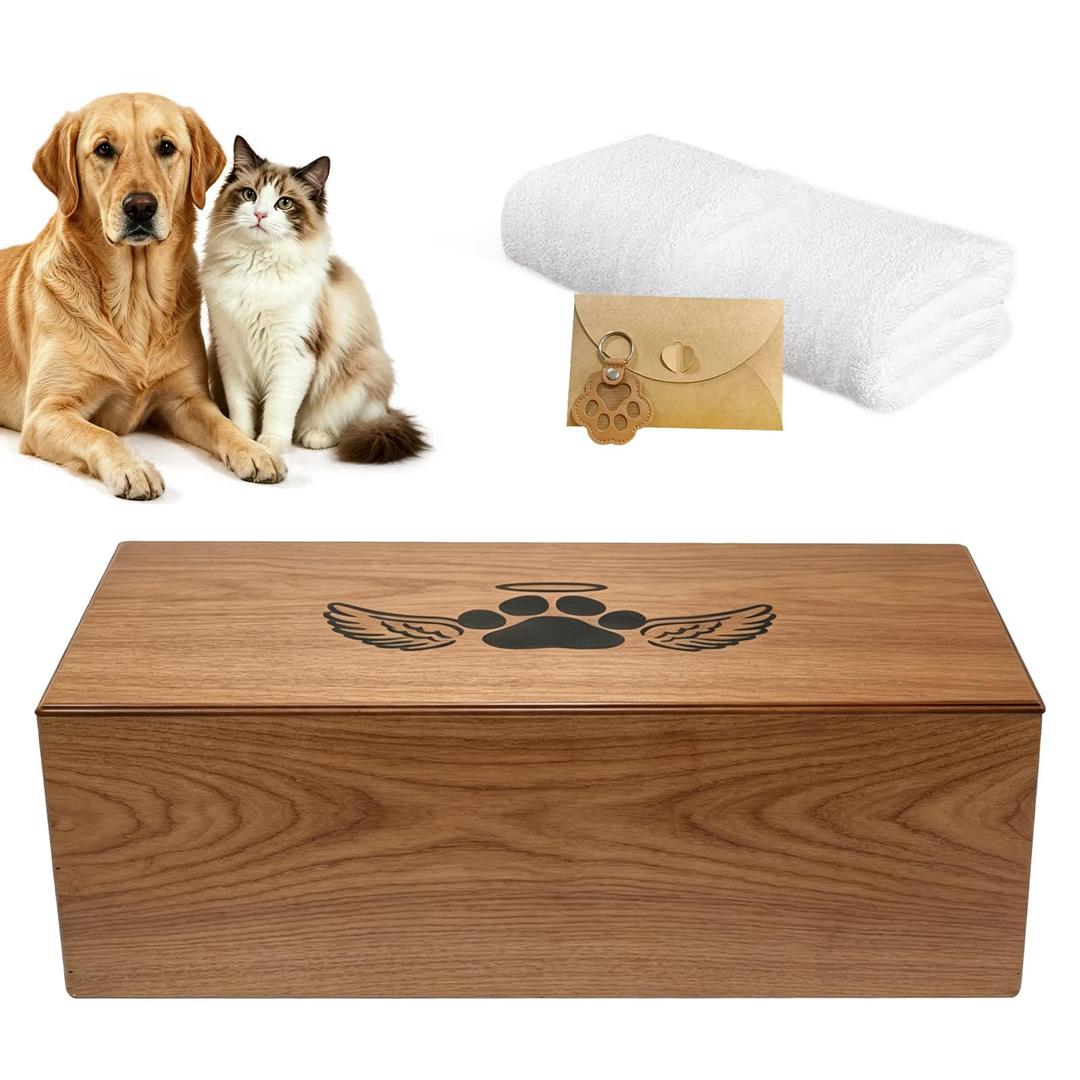TTMMKL Pet Casket,Solid Wood Pet Casket,Natural Biodegradable Burial Coffin for Dogs Cats Sturdy and Safe Pair with a Soft Blanket (S)