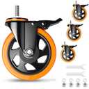 5 Inch Caster Wheels, Threaded Stem Casters Set of 4 Heavy Duty, Swivel Casters 1/2"-13 x 1 (Screw Diameter 1/2", Stem Length 1"), Safety Dual Locking Industrial Casters, Wheels for Cart, Furniture