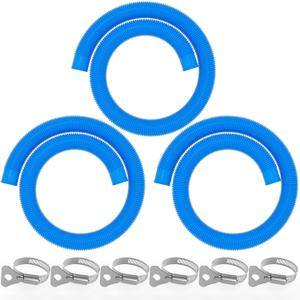 Poolvio 1.5" x 59" Above Ground Pool Hoses, 3-Pack, Blue- Heavy Duty UV Resistant Leak-Proof Replacement Hoses with 6 Metal Thumb Clamps, Perfectly Fits Intex Filter Pumps & Pool Surface Skimmers